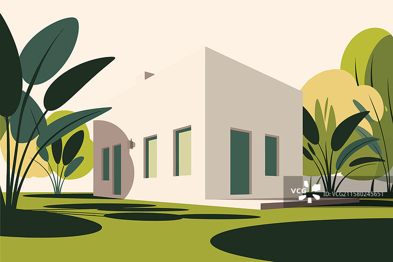 一座坐落在郁郁葱葱绿意中的房子图片素材