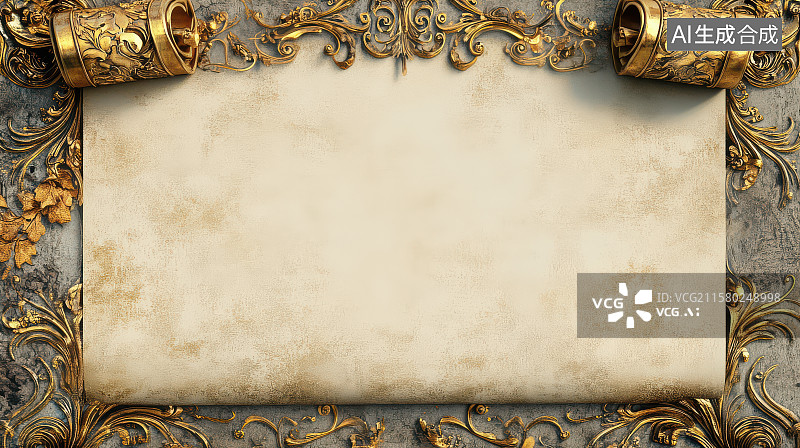 【AI数字艺术】华丽金色雕花复古装饰卷轴图片素材