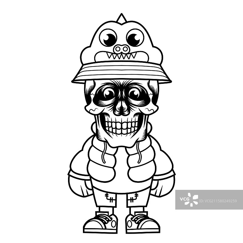 卡通鳄鱼帽子角色设计轮廓图片素材