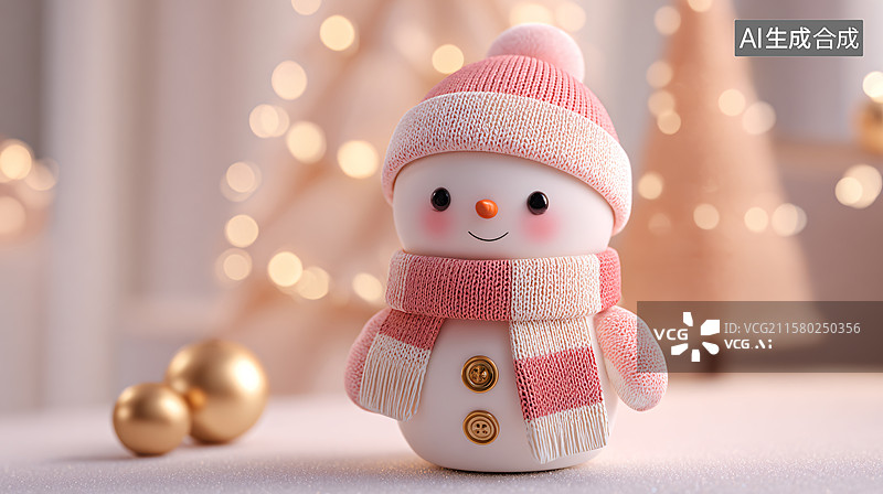 【AI数字艺术】粉白装饰雪人萌景图片素材