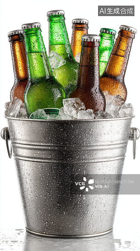 【AI数字艺术】冰桶中的冷饮啤酒图片素材