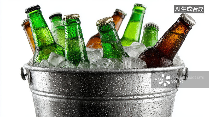 【AI数字艺术】冰桶中的绿色和棕色啤酒瓶图片素材