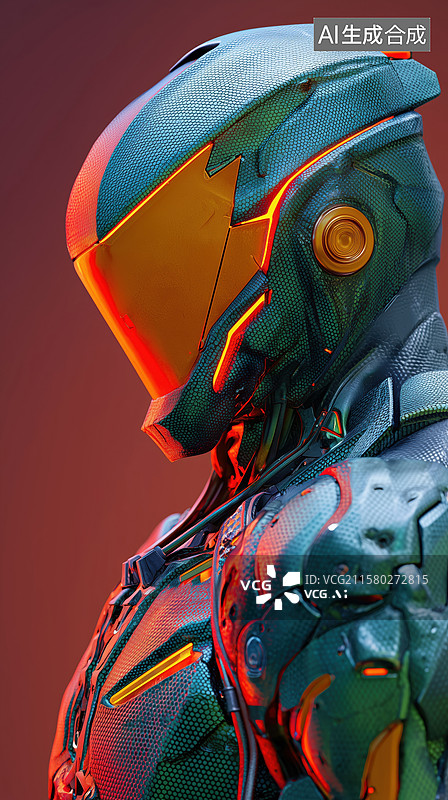 【AI数字艺术】科技未来强悍的智能机器人装甲战士3D立体插画图片素材