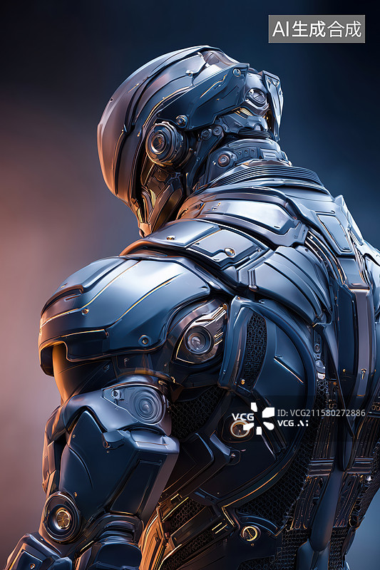 【AI数字艺术】科技未来强悍的智能机器人装甲战士3D立体插画图片素材