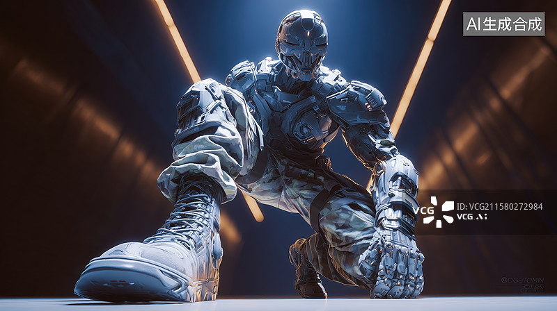 【AI数字艺术】科技未来强悍的智能机器人装甲战士3D立体插画图片素材