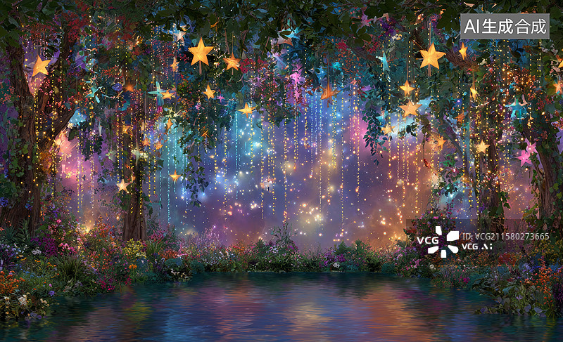 【AI数字艺术】梦幻森林夜景图片素材