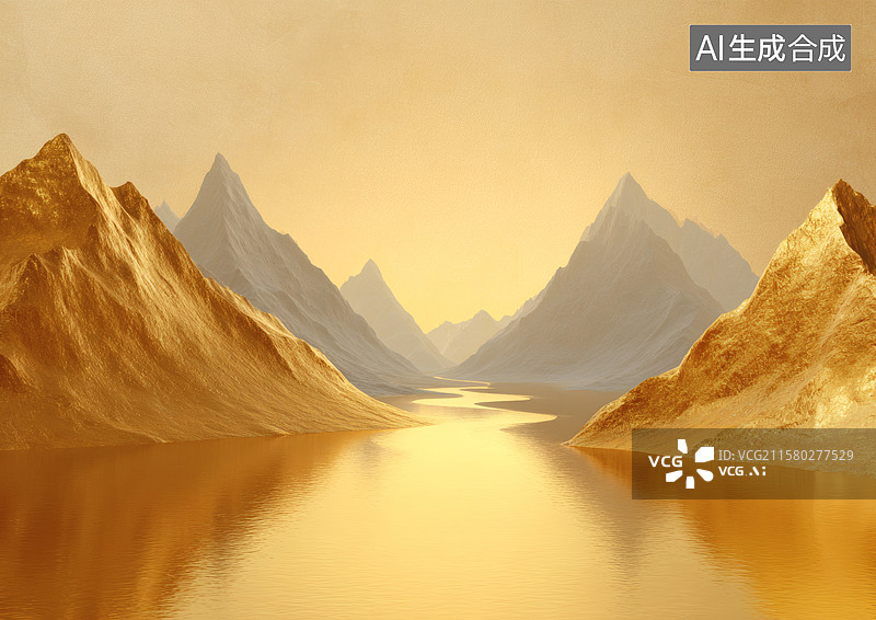 【AI数字艺术】象征财富的金山金水图片素材