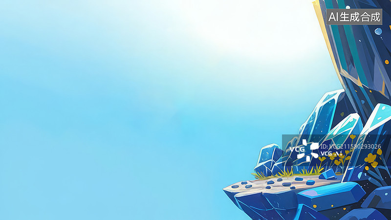 【AI数字艺术】蓝色天空下的几何山峰图片素材
