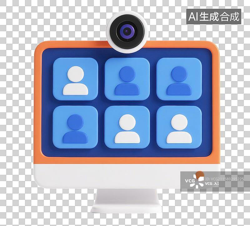 【AI数字艺术】3D三维卡通视频会议界面显示屏摄像头元素图片素材