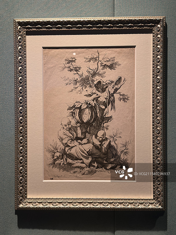 《树下男子与孩童》，典雅之冠-18世纪意大利宫廷生活与艺术展览，广东省博物馆展览的文物图片素材