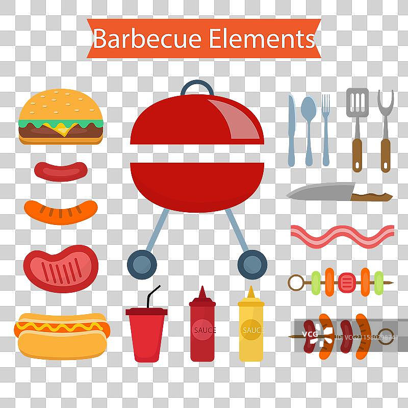 扁平设计中的烧烤元素图片素材
