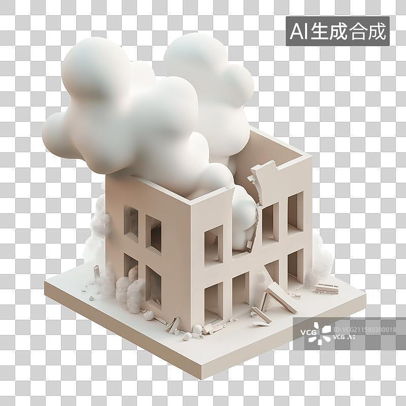【AI数字艺术】3D三维卡通废墟房子拆迁地震图片素材