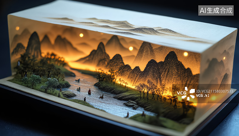 【AI数字艺术】富春山居图灵感山水意境东方美学图片素材