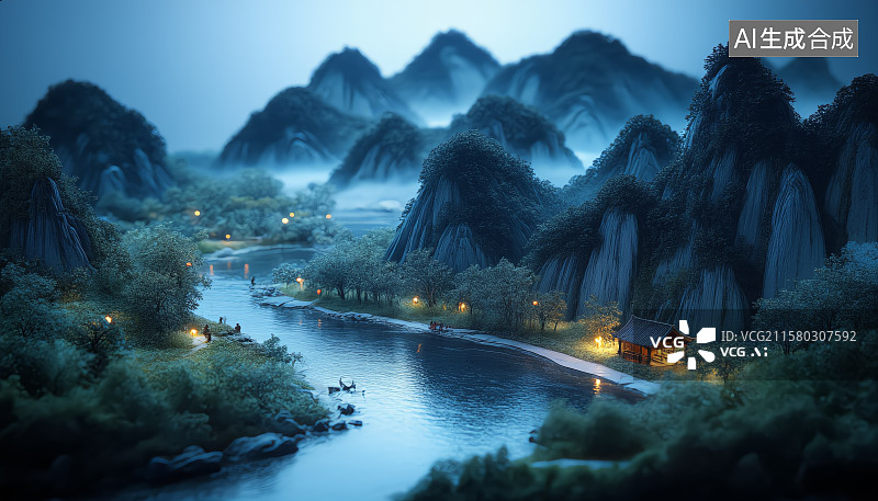 【AI数字艺术】富春山居图灵感山水意境东方美学图片素材