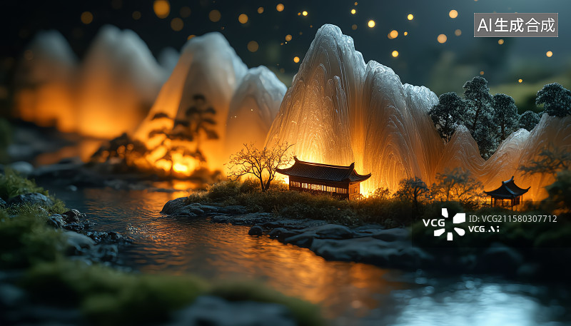 【AI数字艺术】富春山居图灵感山水意境东方美学图片素材