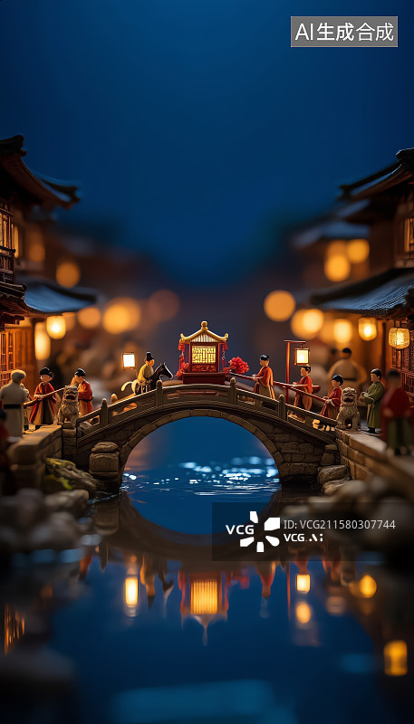 【AI数字艺术】清明上河图风格繁华古镇夜景图片素材