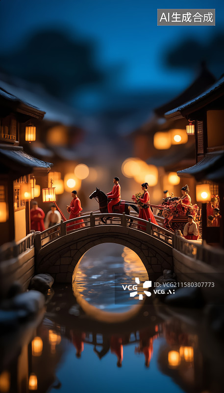 【AI数字艺术】清明上河图风格繁华古镇夜景图片素材