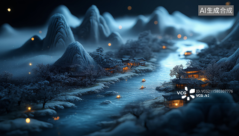 【AI数字艺术】富春山居图灵感山水意境东方美学图片素材