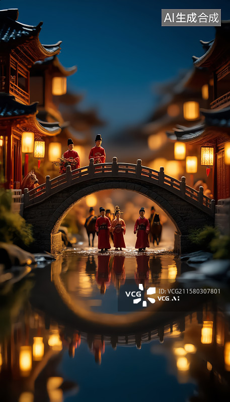 【AI数字艺术】清明上河图风格繁华古镇夜景图片素材