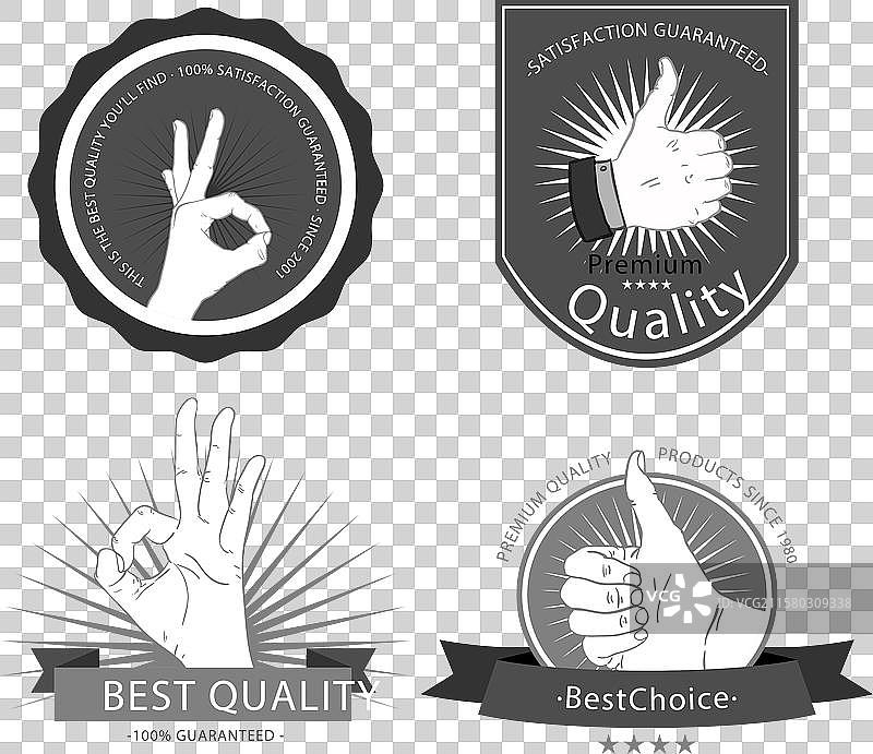 复古风格的质量标签与手绘图案图片素材