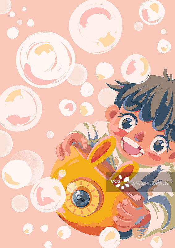 小男孩快乐的玩泡泡图片素材