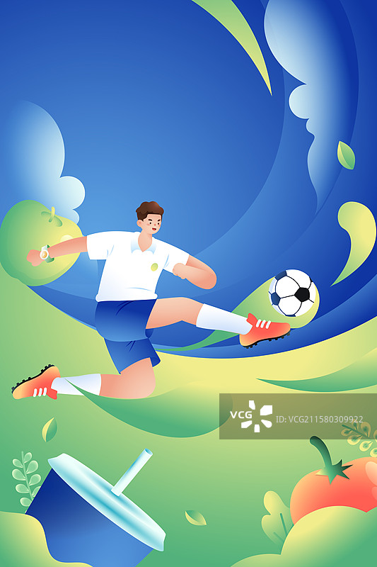 卡通青年学生情侣运动会足球亲子运动健身身材管理减肥比赛乒乓球瑜伽跑步马拉松电商风景背景渐变矢量插画图片素材