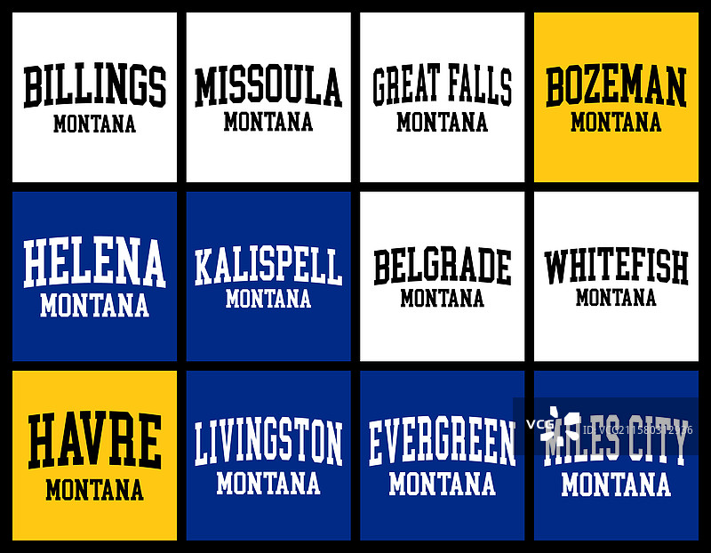 蒙大拿州城市按人口排序的T恤套装图片素材