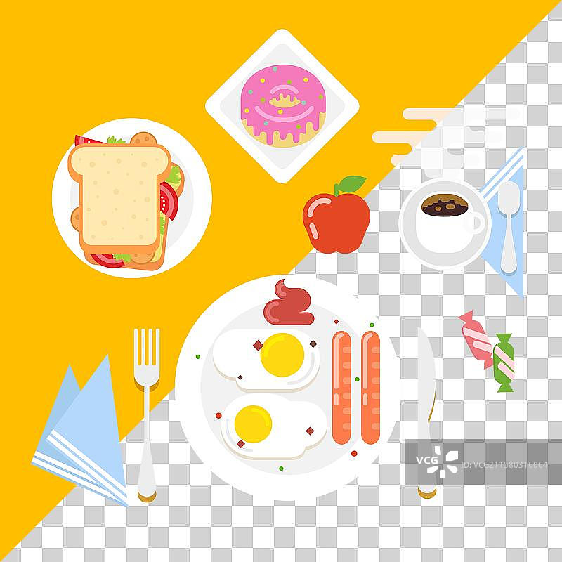 扁平设计中的美味早餐图片素材