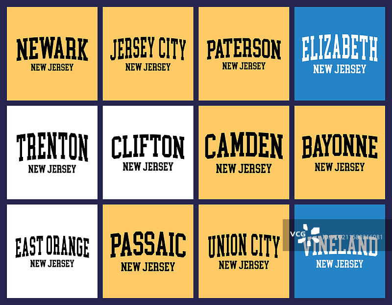 新泽西州按人口排序的城市T恤套装图片素材