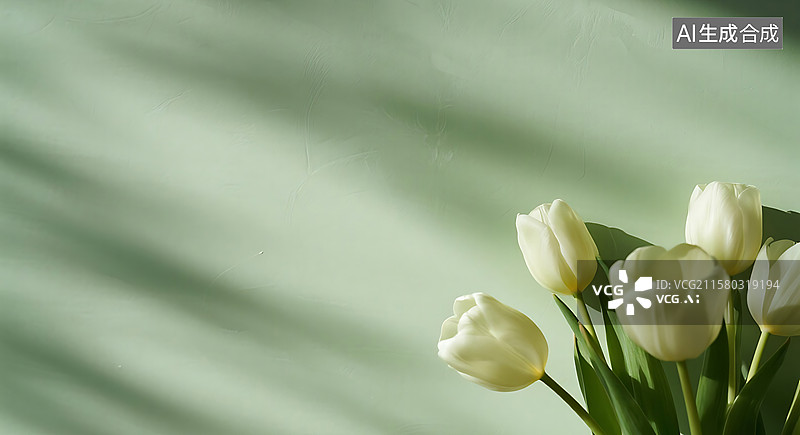 【AI数字艺术】绿色玫瑰淡蓝色渐变纯色背景图片素材