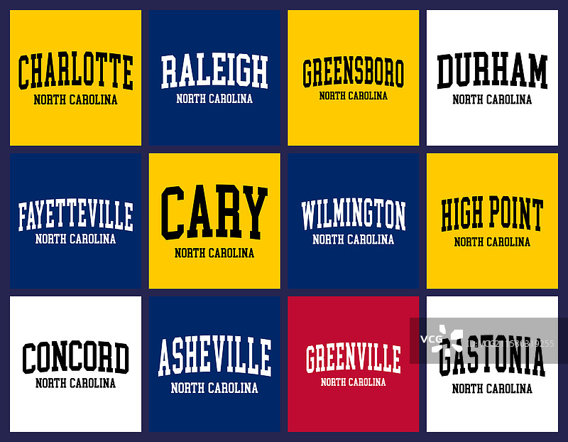 北卡罗来纳州按人口排序的城市T恤套装图片素材