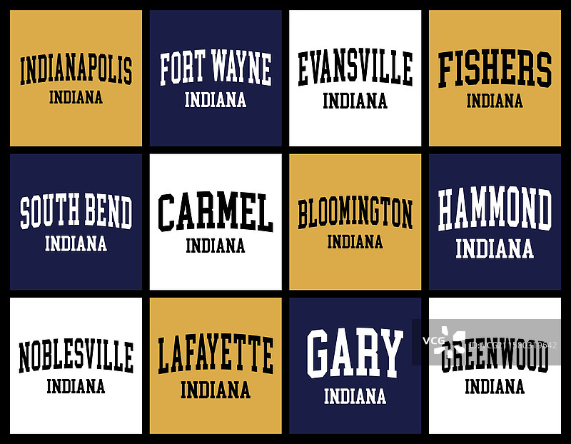 印第安纳州城市按人口排序的T恤套装图片素材