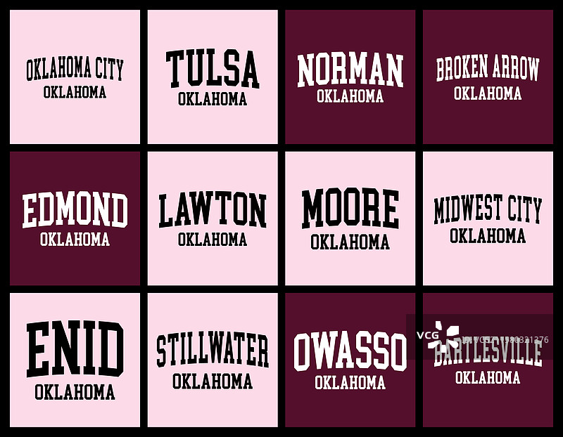 俄克拉荷马州城市按人口排序的T恤套装图片素材