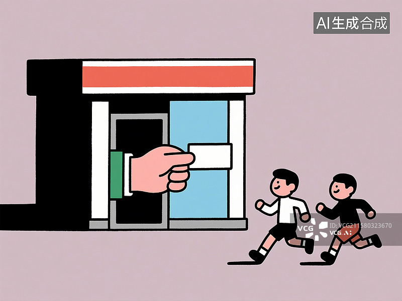 【AI数字艺术】扁平化风格小卖部人物特写场景图片素材