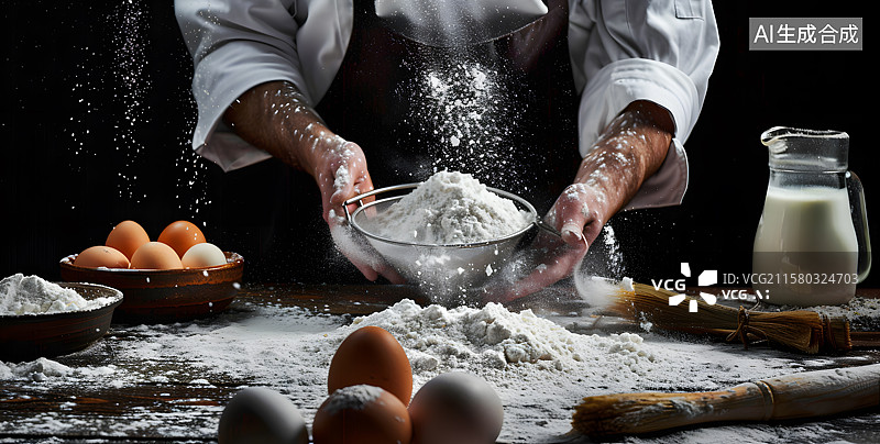【AI数字艺术】厨师在打鸡蛋图片素材