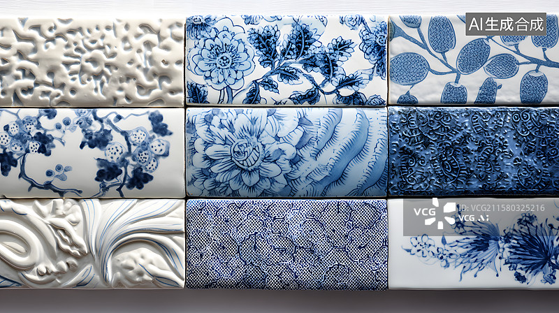 【AI数字艺术】多样青花瓷纹饰组合图片素材