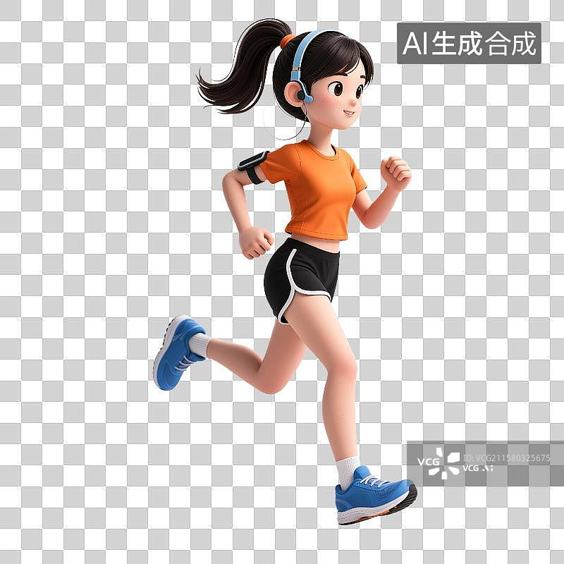 【AI数字艺术】戴着耳机跑步锻炼的人图片素材