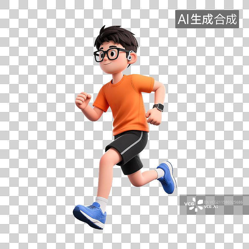 【AI数字艺术】戴着耳机跑步锻炼的人图片素材