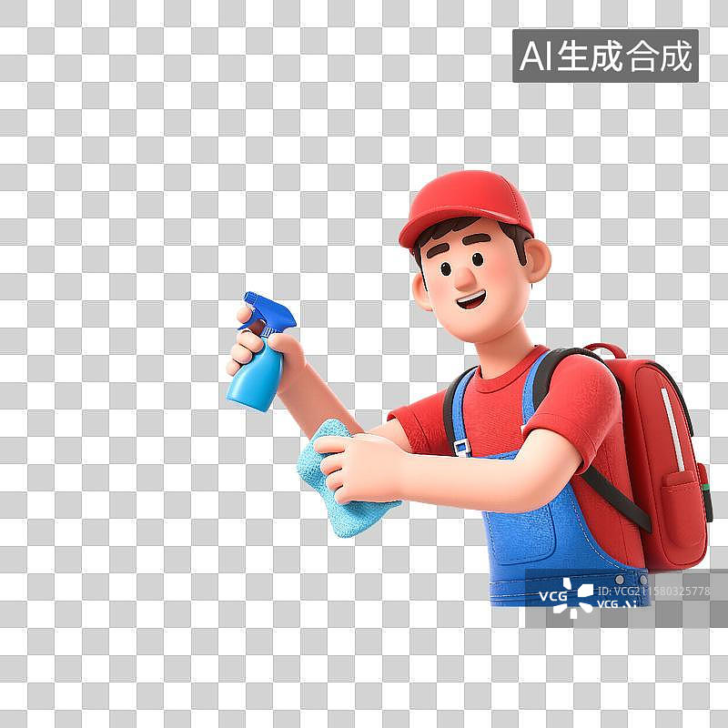 【AI数字艺术】手持清洁喷雾的专业家政保洁人员图片素材