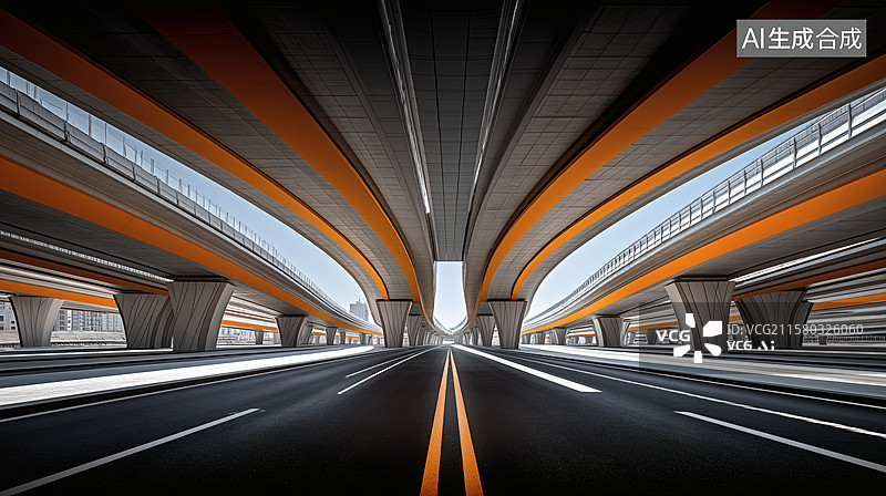 【AI数字艺术】城市公路桥梁的壮丽景象图片素材
