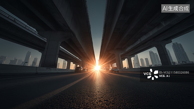 【AI数字艺术】城市公路桥梁的壮丽景象图片素材