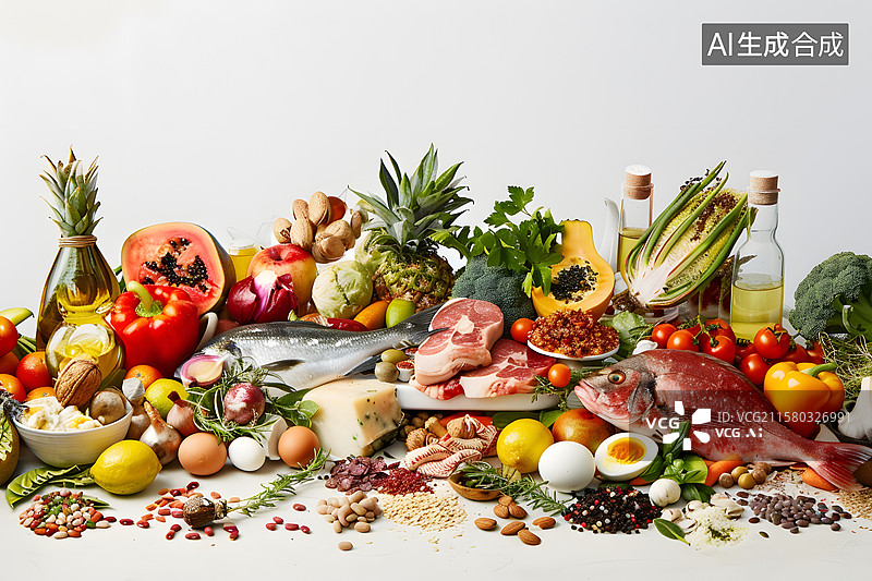 【AI数字艺术】白色背景上的各种海鲜食材图片素材