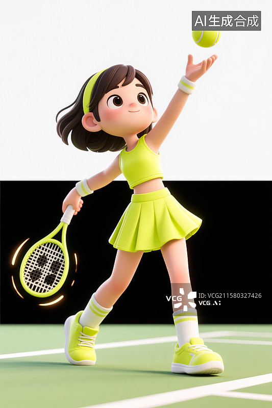 【AI数字艺术】专业网球运动员正在挥拍发球图片素材