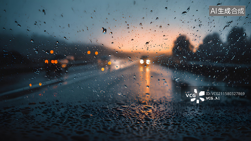 【AI数字艺术】夜间雨中行驶的车辆图片素材