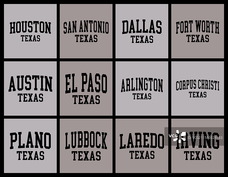 德克萨斯州城市按人口排序的T恤套装图片素材