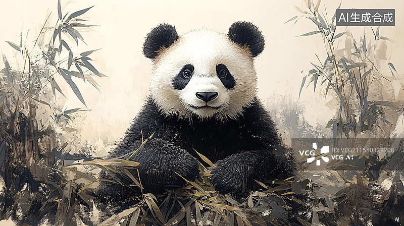 【AI数字艺术】竹林中的可爱大熊猫图片素材