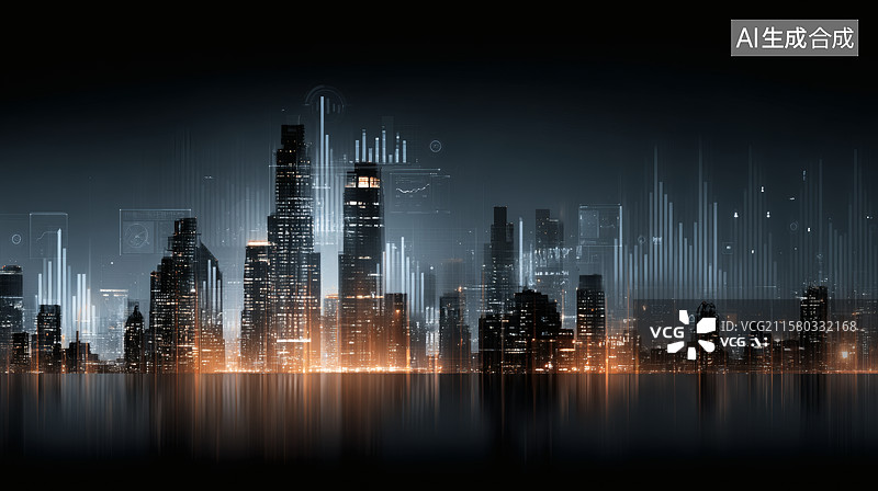 【AI数字艺术】数字化网络城市天际线图片素材