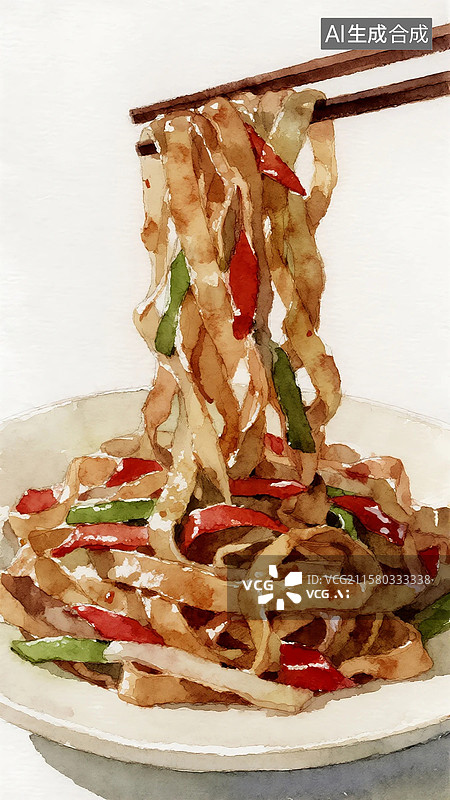 【AI数字艺术】广式早茶早点插画炒河粉图片素材