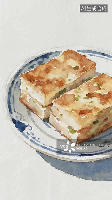 【AI数字艺术】广式早茶早点插画萝卜糕图片素材