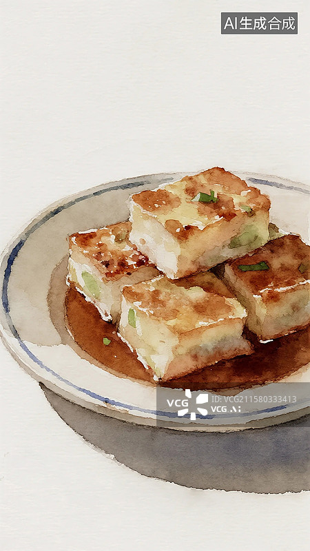【AI数字艺术】广式早茶早点插画萝卜糕图片素材